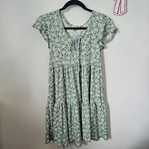 Jessica Simpson Mint Green & White Floral Babydoll Dress